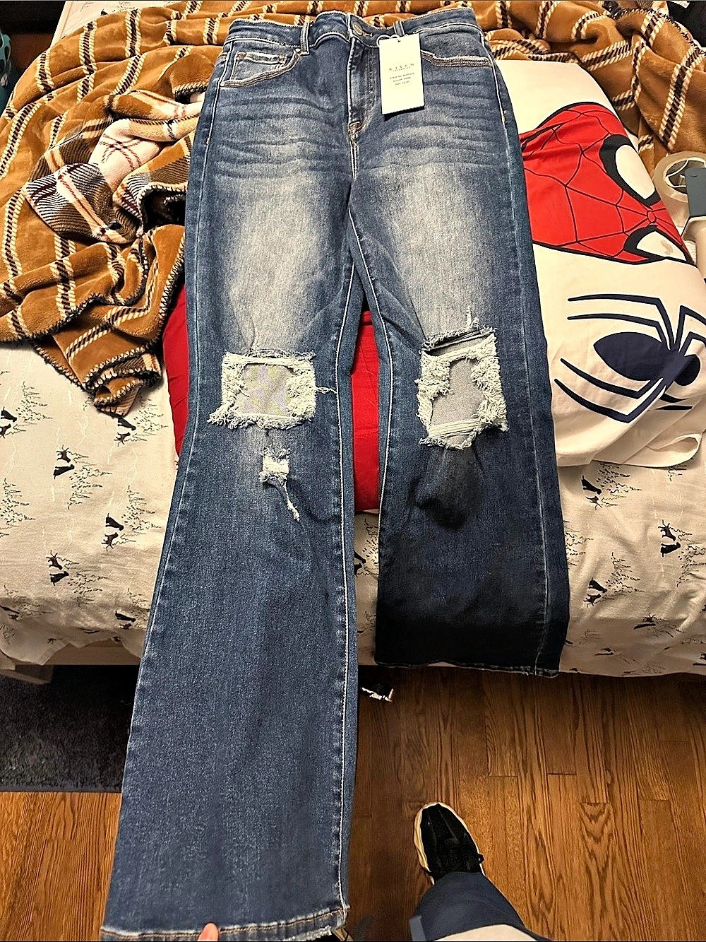 Risen Jeans Risen High Rise Distressed Ankle Flare Jeans Distressed Straight Leg